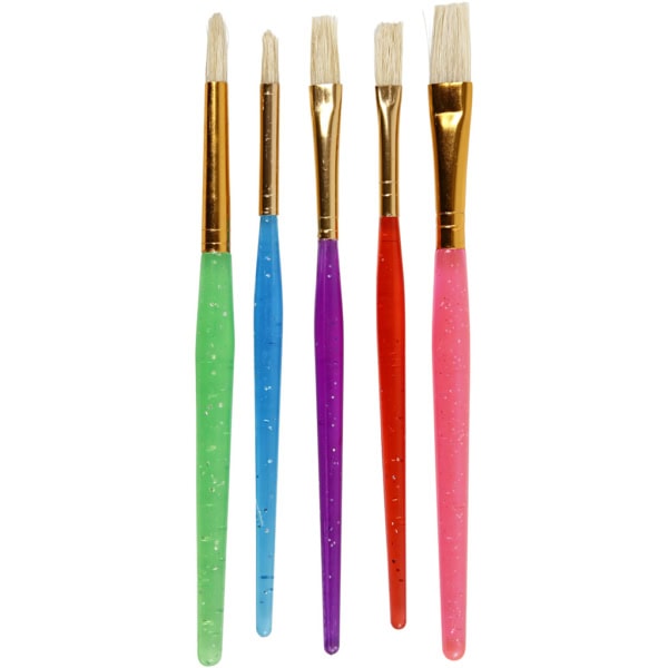 Pinsel für Kinder, Nr. 8+12+18, L 14-16 cm, B 5-10 mm, Flach,rund, Sortierte Farben, 5 Stk/ 1 Pck