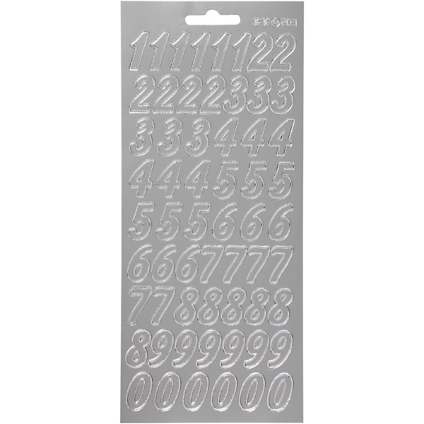 Sticker, Zahlen, 10x23 cm, Silber, 1 Bl.