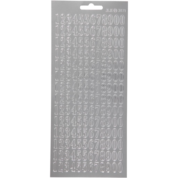 Sticker, Zahlen, 10x23 cm, Silber, 1 Bl.