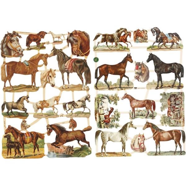 Vintage-Glanzbilder, Pferde, 16,5x23,5 cm, 2 Bl./ 1 Pck