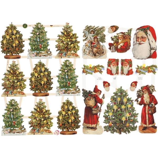 Vintage-Glanzbilder, Nikolaus und Weihnachtsbäume, 16,5x23,5 cm, 2 Bl./ 1 Pck
