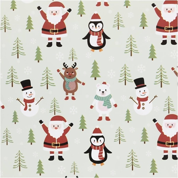 Geschenkpapier, Weihnachtsmann, Schneemann, Rentier, Eisbär und Pinguin, B 50 cm, 80 g, Arktisblau, 5 m/ 1 Rolle