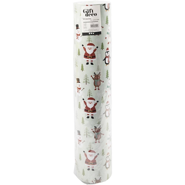 Geschenkpapier, Weihnachtsmann, Schneemann, Rentier, Eisbär und Pinguin, B 50 cm, 80 g, Arktisblau, 100 m/ 1 Rolle – Bild 2