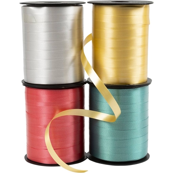 Kräuselband - Sortiment , B 10 mm, Glänzend, Rot, Silber, Gold, Grün, 4x250 m/ 1 Pck