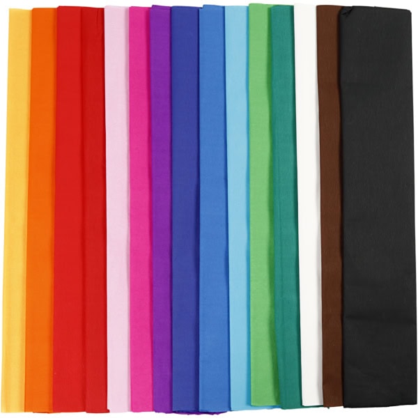 Krepppapier, L 2,5 m, B 50 cm, 22 g, Sortierte Farben, 15 Lage/ 1 Pck
