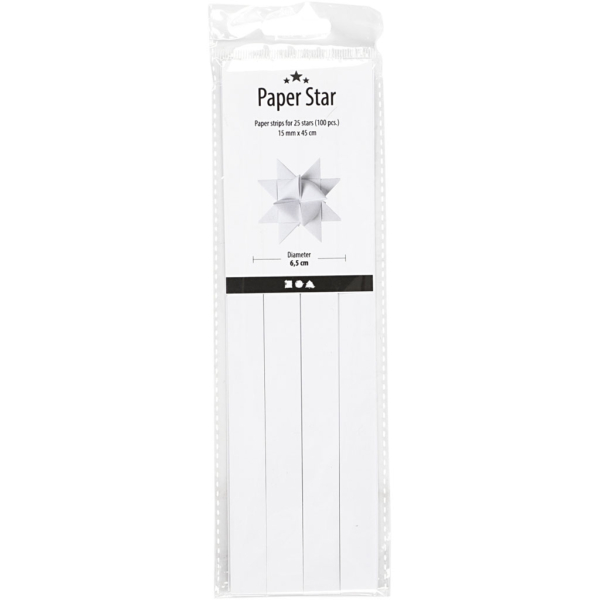 Papierstreifen für Sterne, L 45 cm, D 6,5 cm, B 15 mm, Weiß, 100 Streifen/ 1 Pck – Bild 2