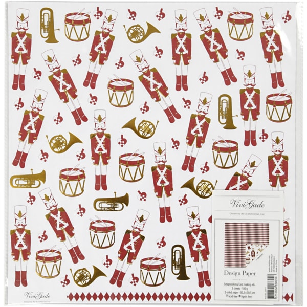 Design-Papier, Nussknacker, 180 g, Gold, Rot, Weiß, 3 Bl./ 1 Pck – Bild 2
