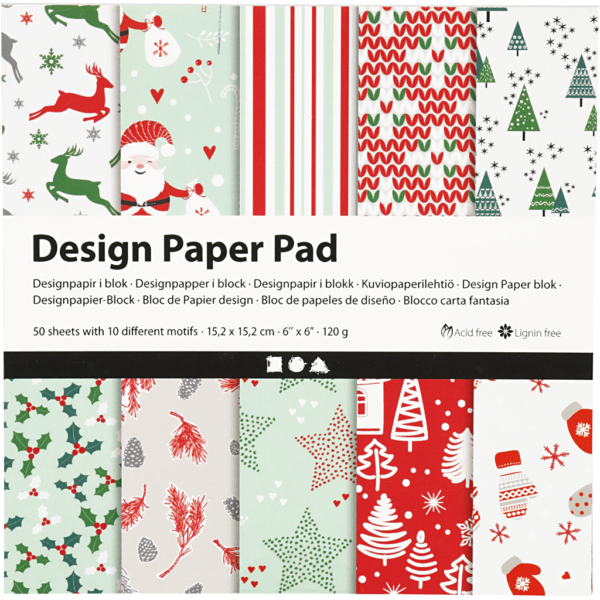 Design-Papier im Block, 15,2x15,2 cm, 120 g, Grün, Rot, Weiß, 50 Bl./ 1 Pck