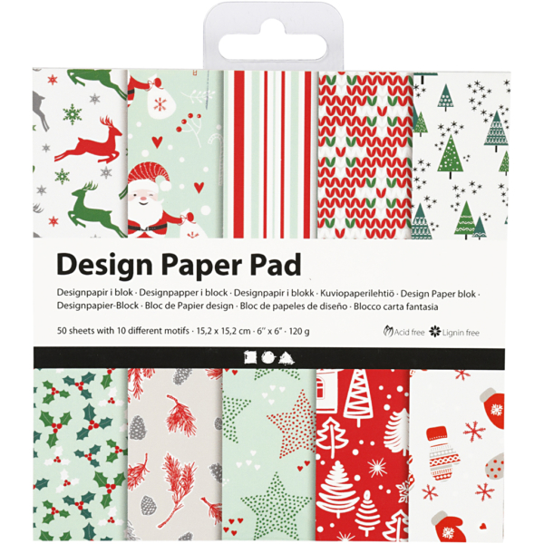 Design-Papier im Block, 15,2x15,2 cm, 120 g, Grün, Rot, Weiß, 50 Bl./ 1 Pck – Bild 2