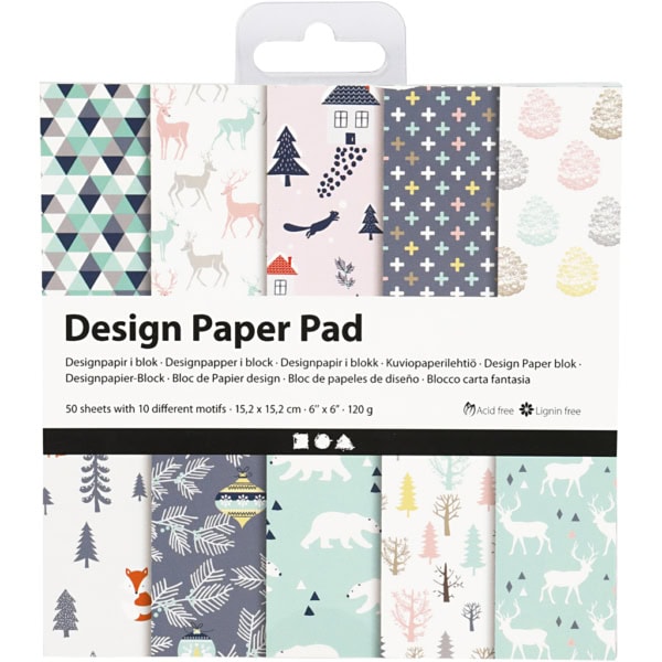 Design-Papier im Block, 15,2x15,2 cm, 120 g, Hellgrün, Rosa, Weiß, 50 Bl./ 1 Pck – Bild 2