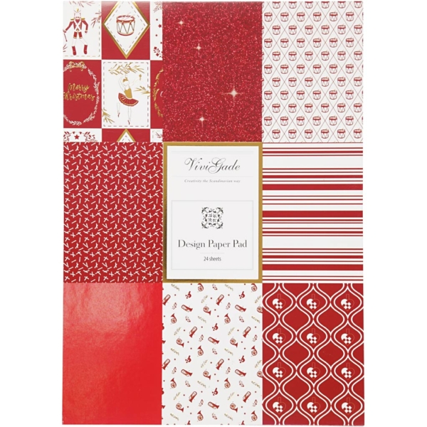 Block mit Design-Papier, Größe 21x30 cm, 120+128 g, Rot, Weiß, 24 Bl./ 1 Pck – Bild 2