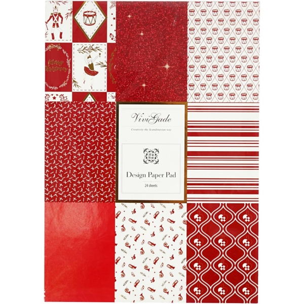 Block mit Design-Papier, Größe 21x30 cm, 120+128 g, Rot, Weiß, 24 Bl./ 1 Pck – Bild 5