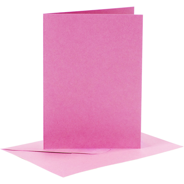 Karten & Kuverts, Kartengröße 10,5x15 cm, Umschlaggröße 11,5x16,5 cm, 110+220 g, Pink, 6 Set/ 1 Pck