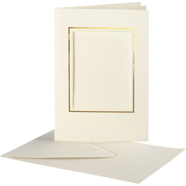 Passepartout-Karten mit Kuvert, Rechteckiger Ausschnitt mit Goldkante, Kartengröße 10,5x15 cm, Umschlaggröße 11,5x16,5 cm, Naturweiß, 10 Set/ 1 Pck – Bild 3