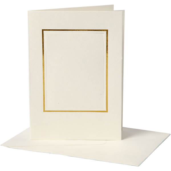 Passepartout-Karten mit Kuvert, Rechteckiger Ausschnitt mit Goldkante, Kartengröße 10,5x15 cm, Umschlaggröße 11,5x16,5 cm, Naturweiß, 10 Set/ 1 Pck – Bild 4
