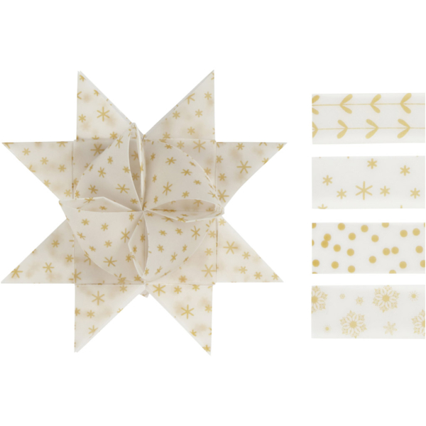 Papierstreifen für Fröbelsterne, L 44+78 cm, D 6,5+11,5 cm, B 15+25 mm, Gold, Weiß, 48 Streifen/ 1 Pck – Bild 3