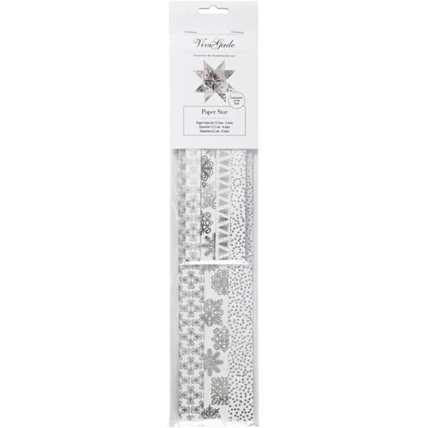 Papierstreifen für Fröbelsterne, L 44+78 cm, B 15+25 mm, D 6,5+11,5 cm, Silber, Weiß, 48 Streifen/ 1 Pck – Bild 2