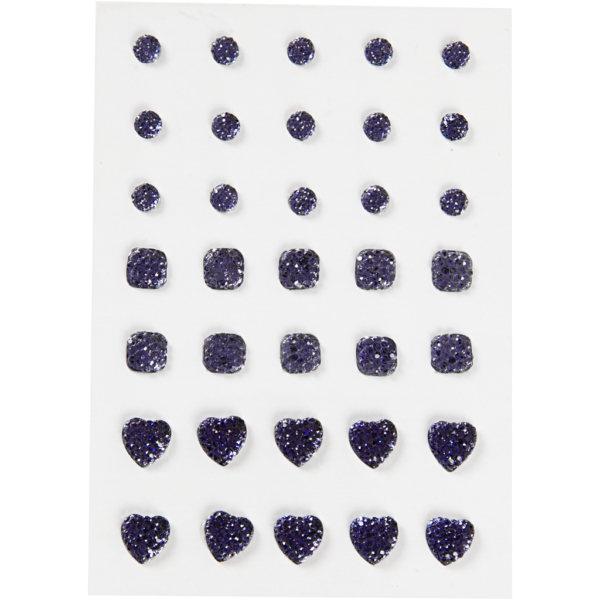 Strasssteine, rund, quadratisch, herzförmig, Größe 6+8+10 mm, Blau, 35 Stk/ 1 Pck