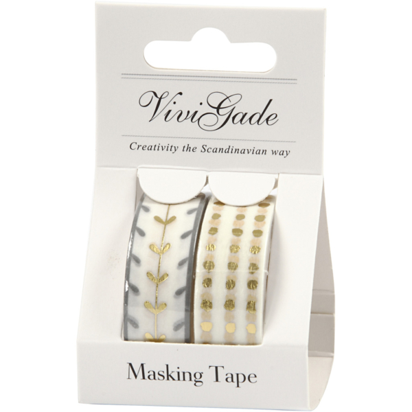 Washi Tape, Herzen und Punkte - Glanzfolie, B 15 mm, Gold, Weiß, 2x4 m/ 1 Pck – Bild 2