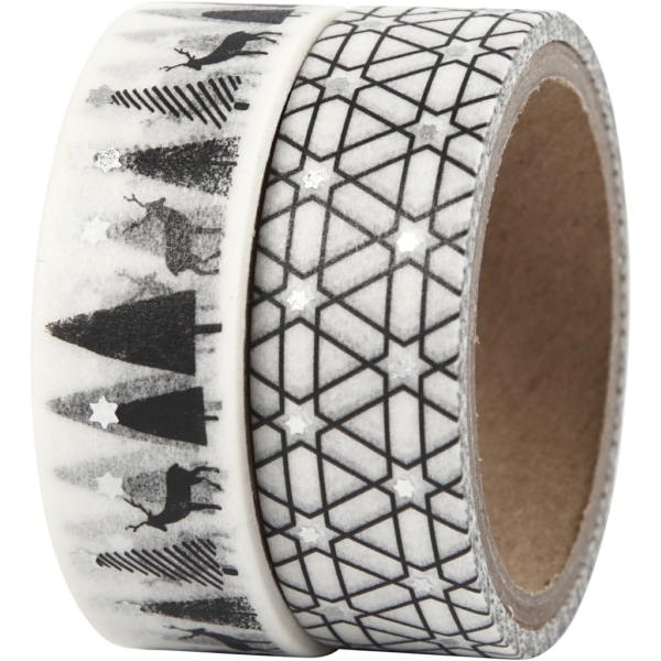 Washi Tape, Hirsche und grapisches Muster - Glanzfolie, B 15 mm, 2x4 m/ 1 Pck
