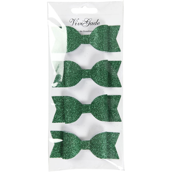Papier-Schleifen, Größe 31x85 mm, Grün mit Glitter, 4 Stk/ 1 Pck – Bild 2