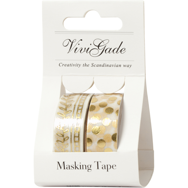 Washi Tape, Girlanden und Punkte, B 15 mm, Gold, 2x4 m/ 1 Pck – Bild 2