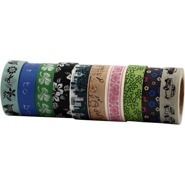 Washi Tape - Sortiment, B 15 mm, 10x10 m/ 1 Pck