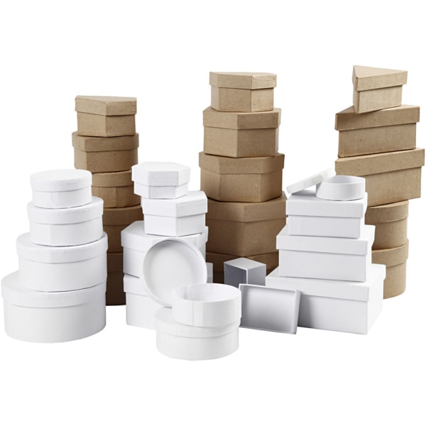 Schachteln aus Pappe, Größe 6,5-18 cm, Braun, Weiß, 30 Stk/ 1 Set – Bild 2