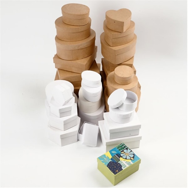 Schachteln aus Pappe, Größe 6,5-18 cm, Braun, Weiß, 30 Stk/ 1 Set – Bild 3