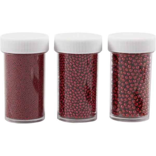 Mini Beads - Sortiment, Größe 0,6-0,8+1,5-2+3 mm, Rot, 3x45 g/ 1 Pck – Bild 2