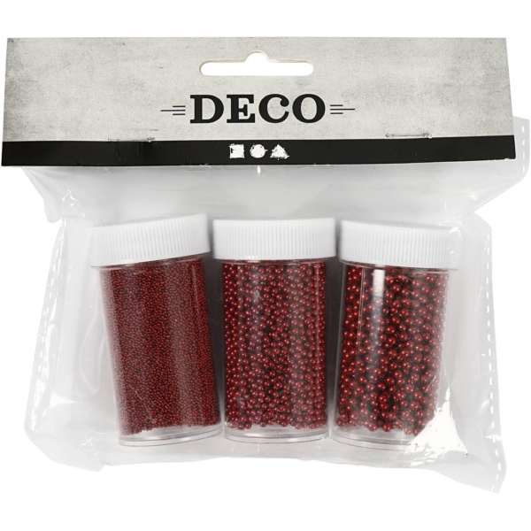 Mini Beads - Sortiment, Größe 0,6-0,8+1,5-2+3 mm, Rot, 3x45 g/ 1 Pck – Bild 3