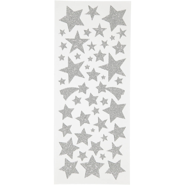 Sticker mit Glitter, Sterne, 10x24 cm, Silber, 2 Bl./ 1 Pck
