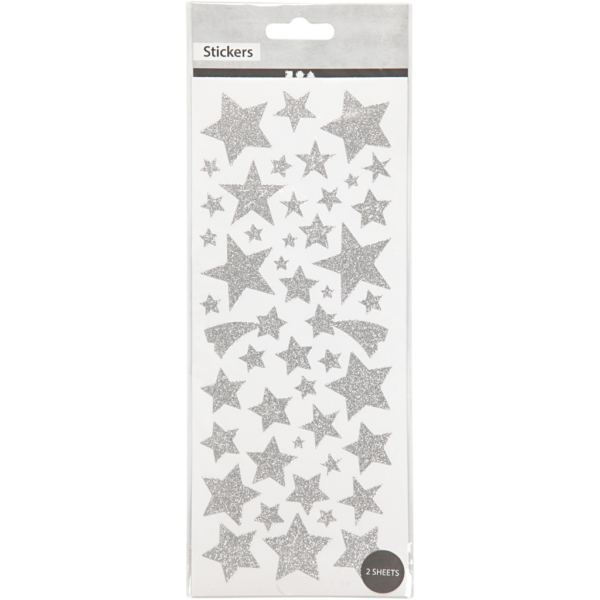Sticker mit Glitter, Sterne, 10x24 cm, Silber, 2 Bl./ 1 Pck – Bild 2