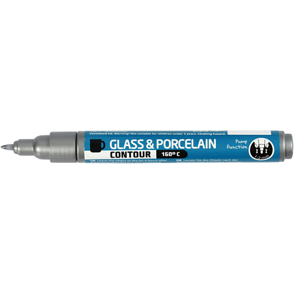 Konturenstift für Glas/Porzellan, Strichstärke 1-2 mm, Deckend, Silber, 1 Stk – Bild 3