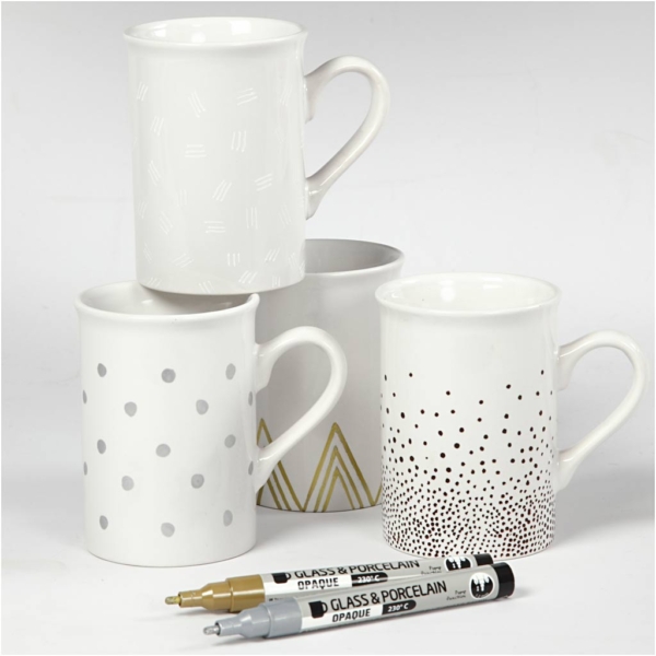 Glas-/Porzellanmalstift, Strichstärke 1-2 mm, Halbdeckend, Braun, Gold, Silber, Weiß, 4 Stk/ 1 Pck – Bild 5