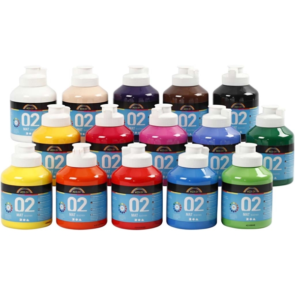 A-Color Acrylfarbe, Matt, Sortierte Farben, 15x500 ml/ 1 Box