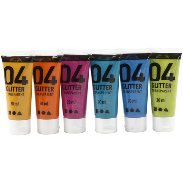 Schul-Acrylfarbe mit Glitter, Sortierte Farben, 6x20 ml/ 1 Pck