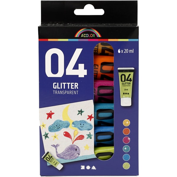 Schul-Acrylfarbe mit Glitter, Sortierte Farben, 6x20 ml/ 1 Pck – Bild 3