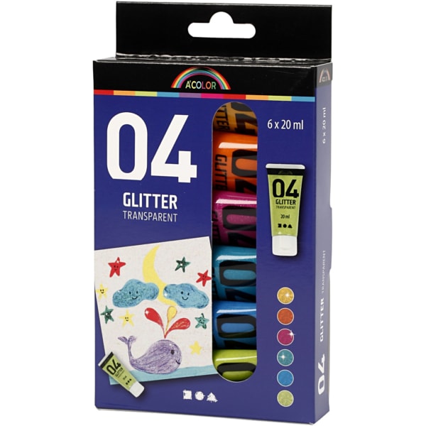 Schul-Acrylfarbe mit Glitter, Sortierte Farben, 6x20 ml/ 1 Pck – Bild 4