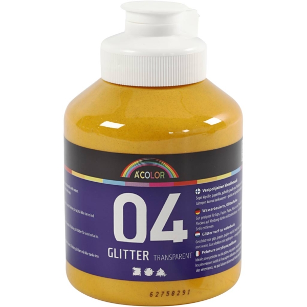 Schul-Acrylfarbe mit Glitter, Warm gelb, 500 ml/ 1 Fl.