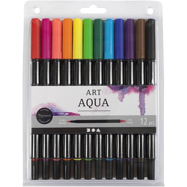 Aquarell-Marker, Strichstärke 2+4-8 mm, Standard-Farben, 12 Stk/ 1 Pck – Bild 2
