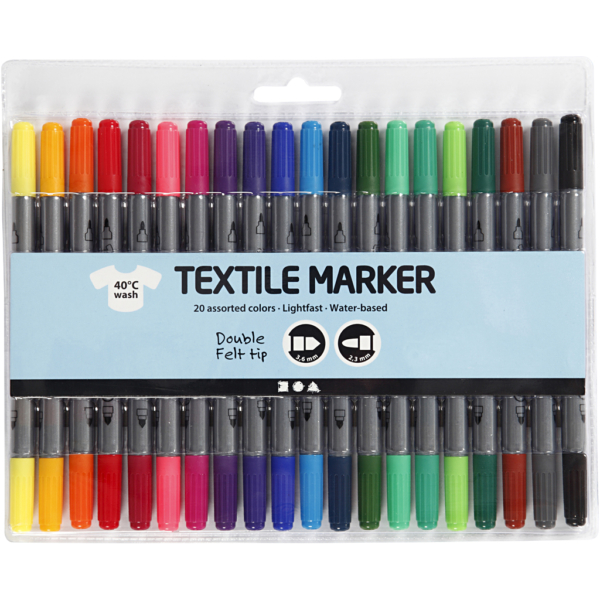 Textil-Marker, Strichstärke 2,3+3,6 mm, Standard-Farben, 20 Stk/ 1 Pck – Bild 3