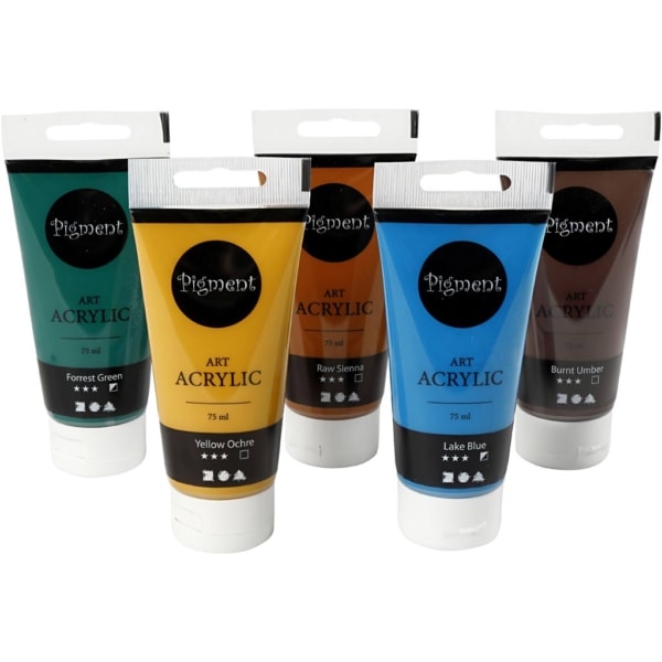 Pigment Art Acrylfarbe, Naturfarben, Mattglänzend, Sortierte Farben, 5x75 ml/ 1 Pck