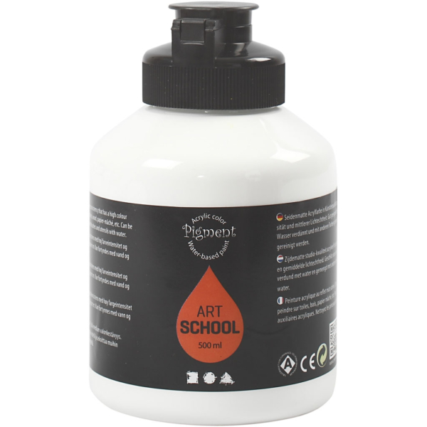 Pigment Art School-Farbe, Mattglänzend, Deckend, Weiß, 500 ml/ 1 Fl.