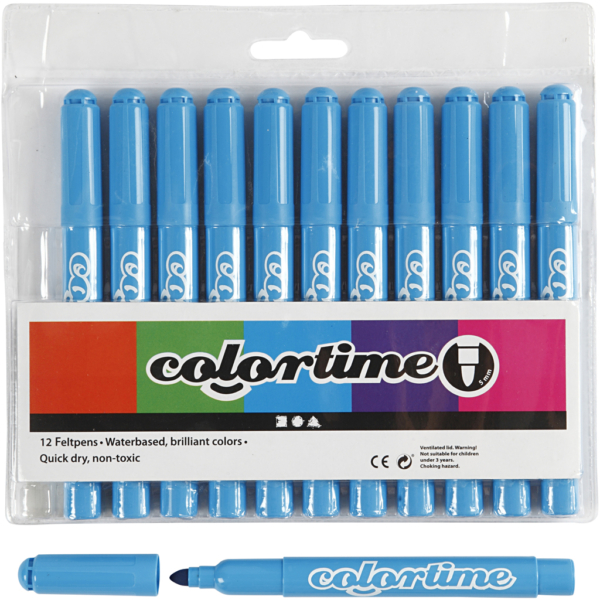 Colortime Filzstifte, Strichstärke 5 mm, Hellblau, 12 Stk/ 1 Pck