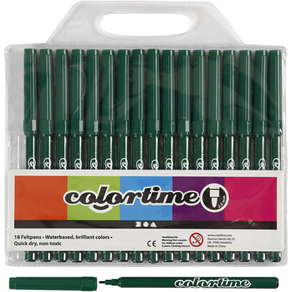 Colortime Filzstifte, Strichstärke 2 mm, Dunkelgrün, 18 Stk/ 1 Pck