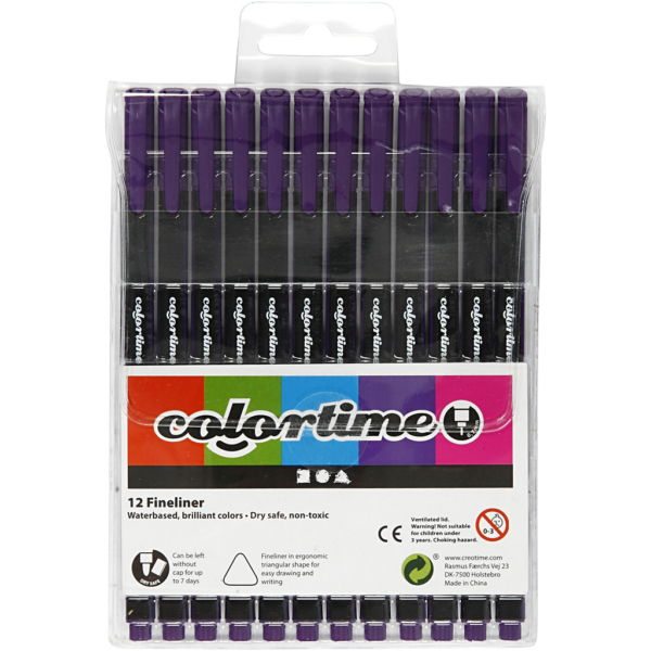 Colortime Fineliner, Strichstärke 0,6-0,7 mm, Flieder, 12 Stk/ 1 Pck – Bild 3