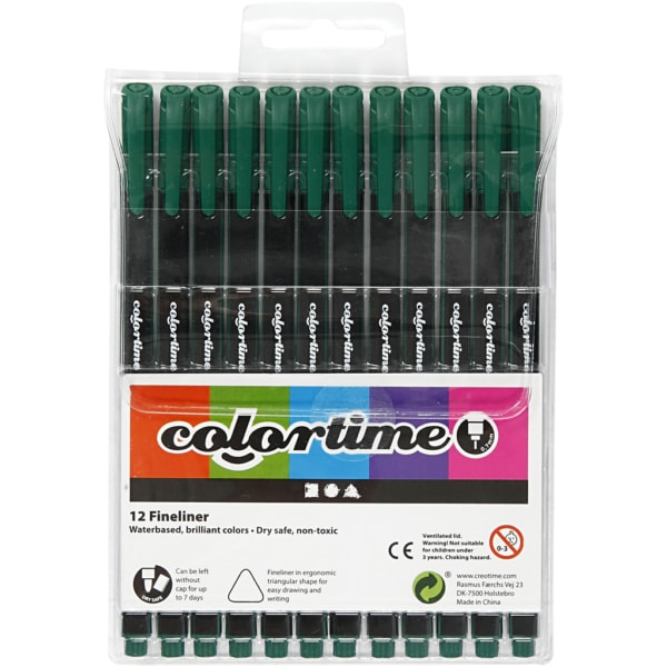 Colortime Fineliner, Strichstärke 0,6-0,7 mm, Dunkelgrün, 12 Stk/ 1 Pck – Bild 3