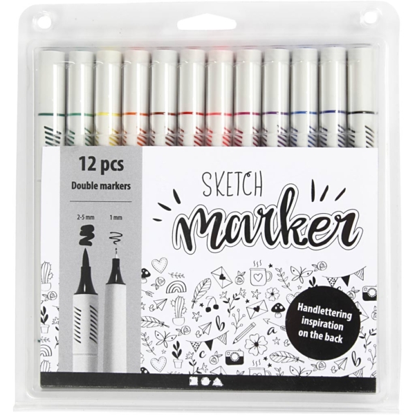 Sketch Marker, Strichstärke 1+2-5 mm, Standard-Farben, 12 Stk/ 1 Pck – Bild 2