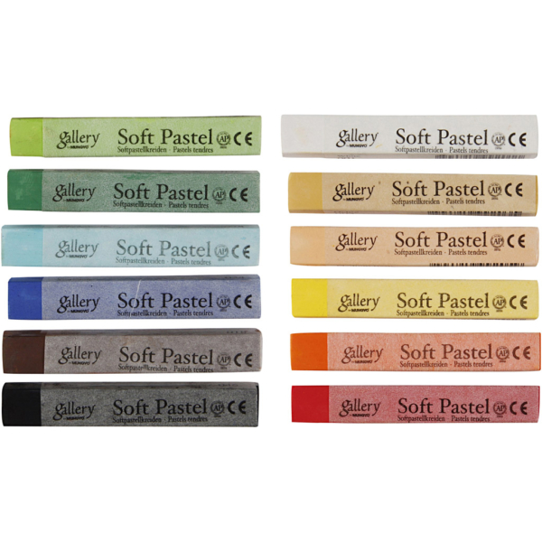 Gallery Weiche Pastellfarbkreide im Set, L 6,5 cm, Dicke 10 mm, Sortierte Farben, 12 Stk/ 1 Pck – Bild 3